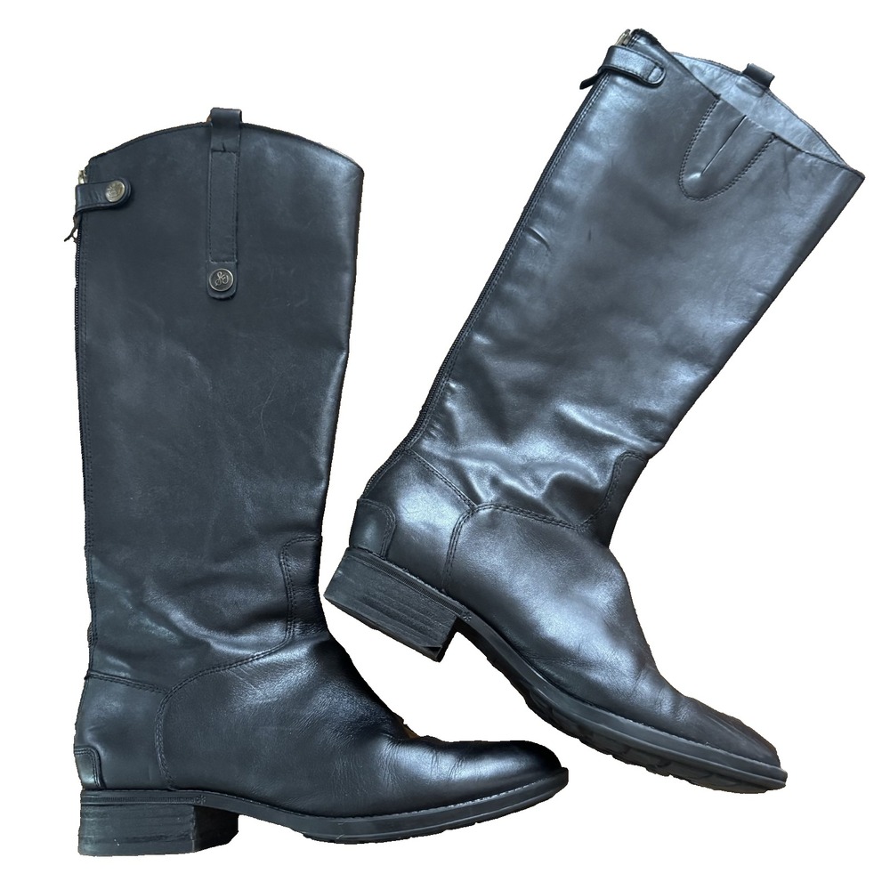 Sam Edelman Women's Black Leather Riding Boots Penny Size 9 Med Knee High